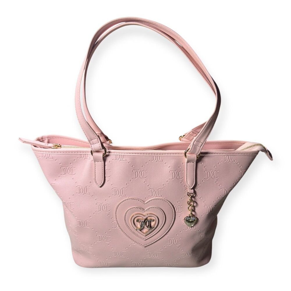 Juicy Couture Pink Tote Bag Only You‎ And Me With Heart Charm Faux Leather